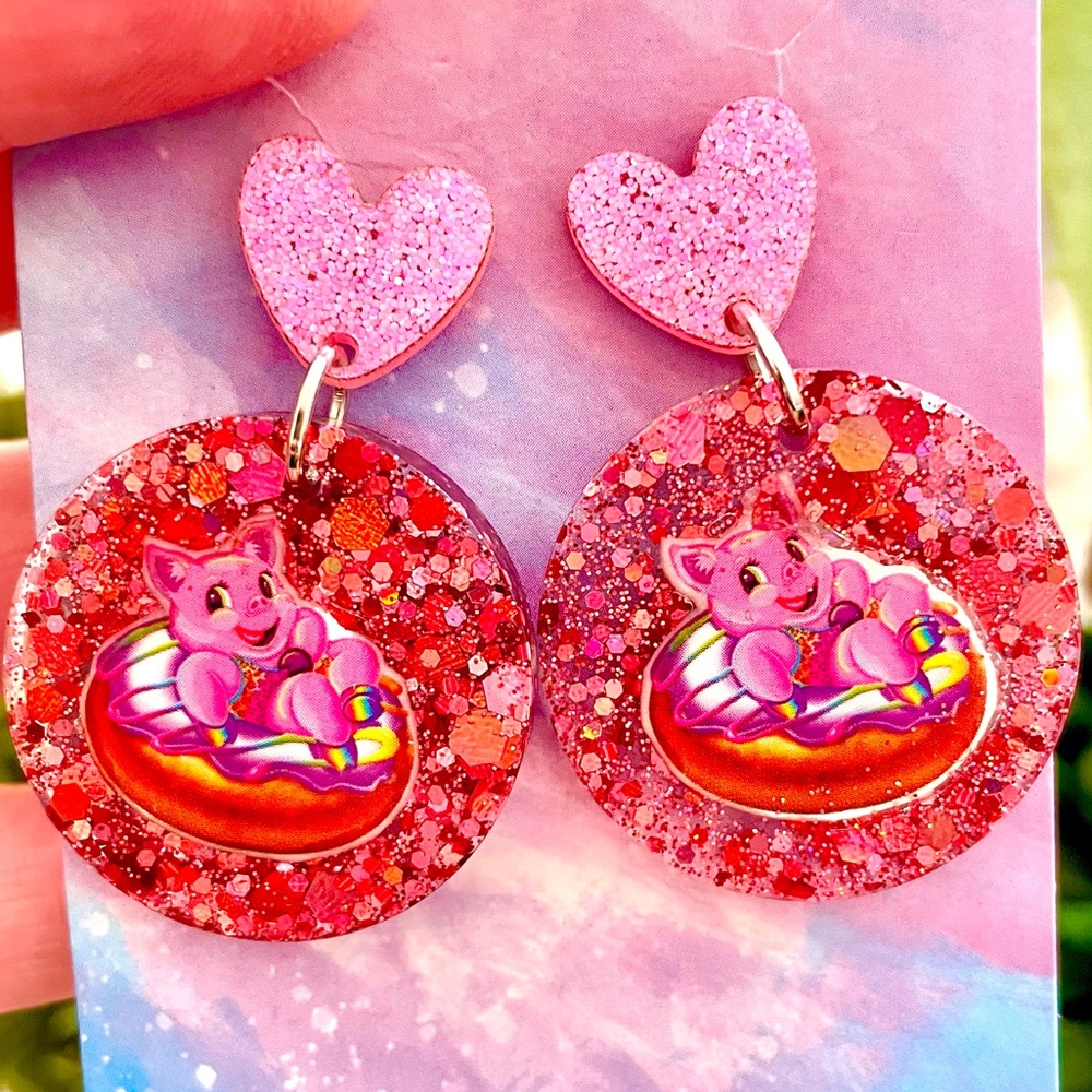 Vintage Pig Acrylic Earrings